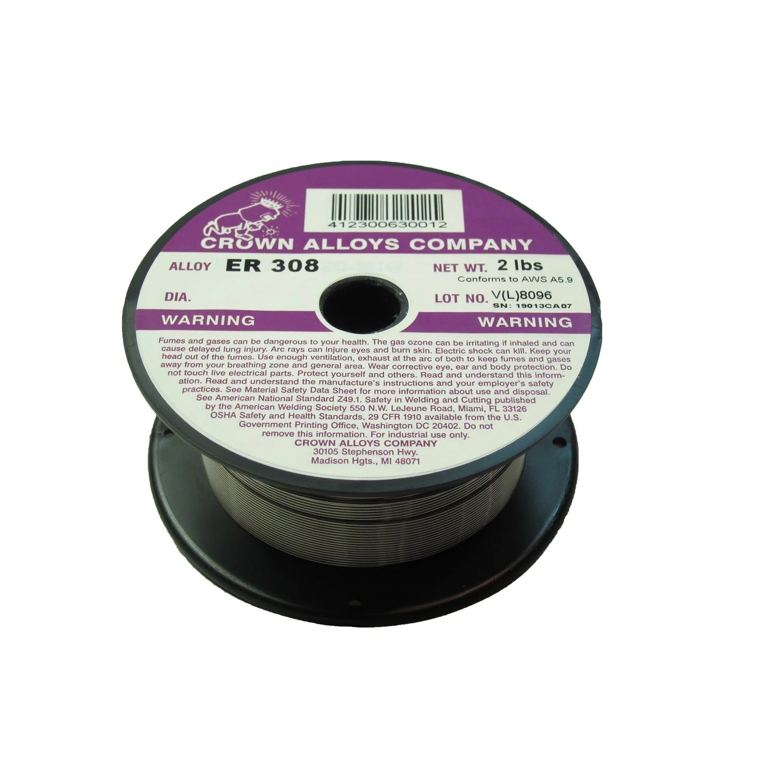 Crown Alloy .035 x 2# ER 308 Stainless Steel MIG 2 lb SPOOL (SS308/1F)