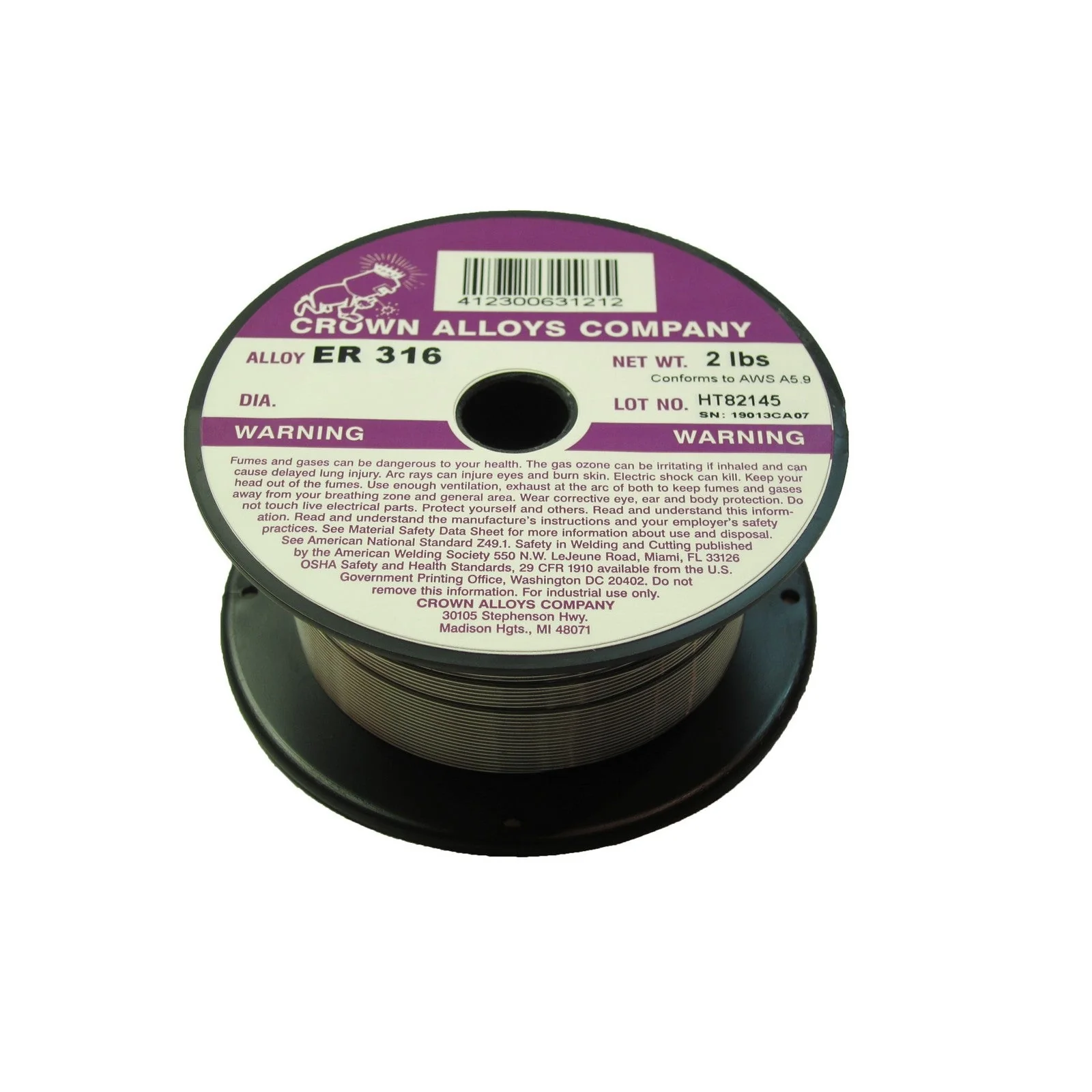 Crown Alloy .035 x 2# ER 316 Stainless Steel MIG 2 lb SPOOL (SS316/1F)