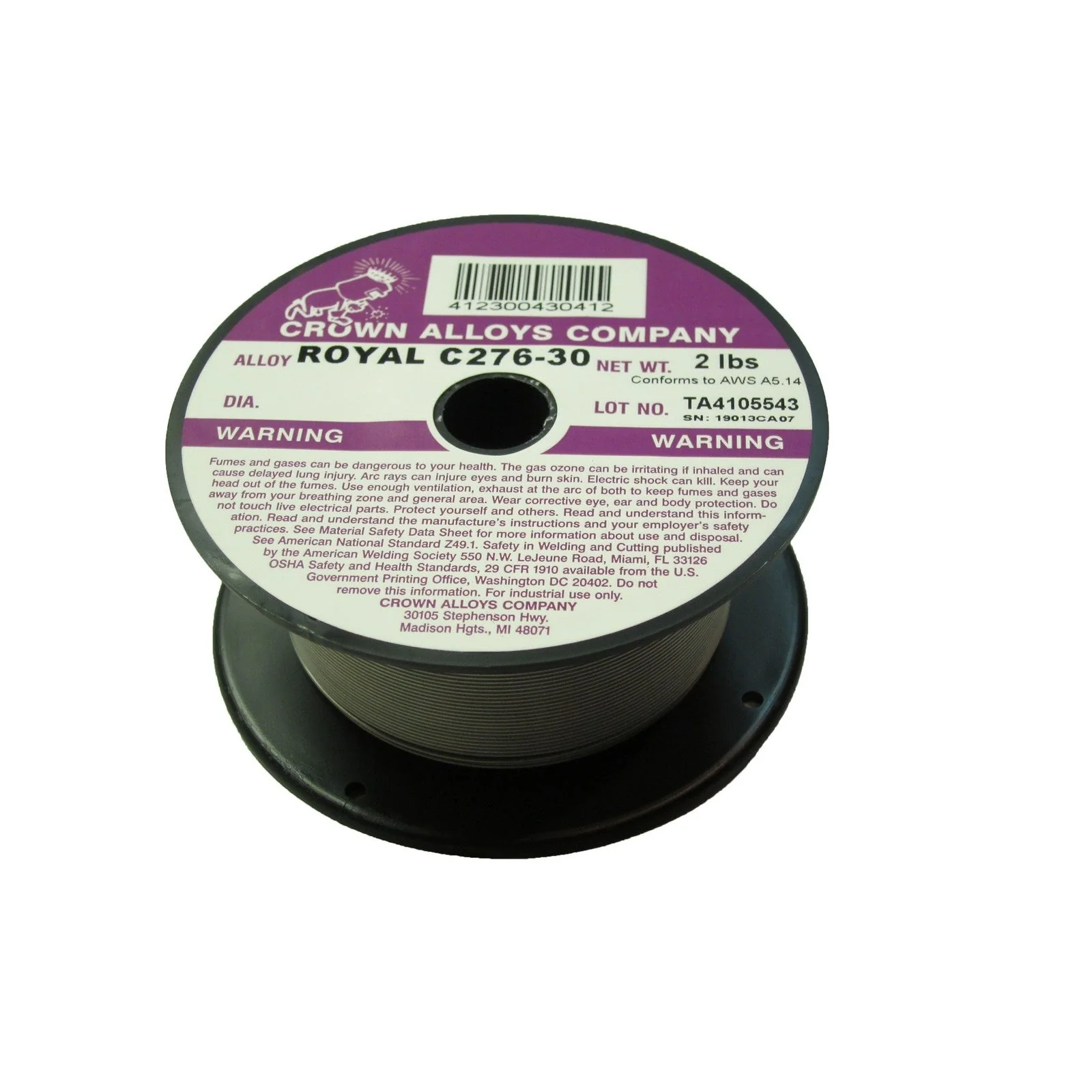 Crown Alloy .035 x 2# ROYAL C276-30 Nickel-Chromium-Moly (ER NiCrMo-4) MIG 2 lb SPOOL (RSC276/1F)