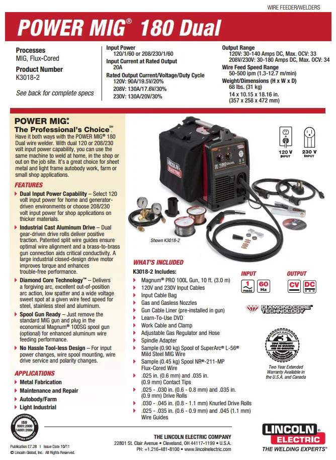Lincoln Power MIG 180 Dual MIG Welder Package (K3018-2) - Image 3