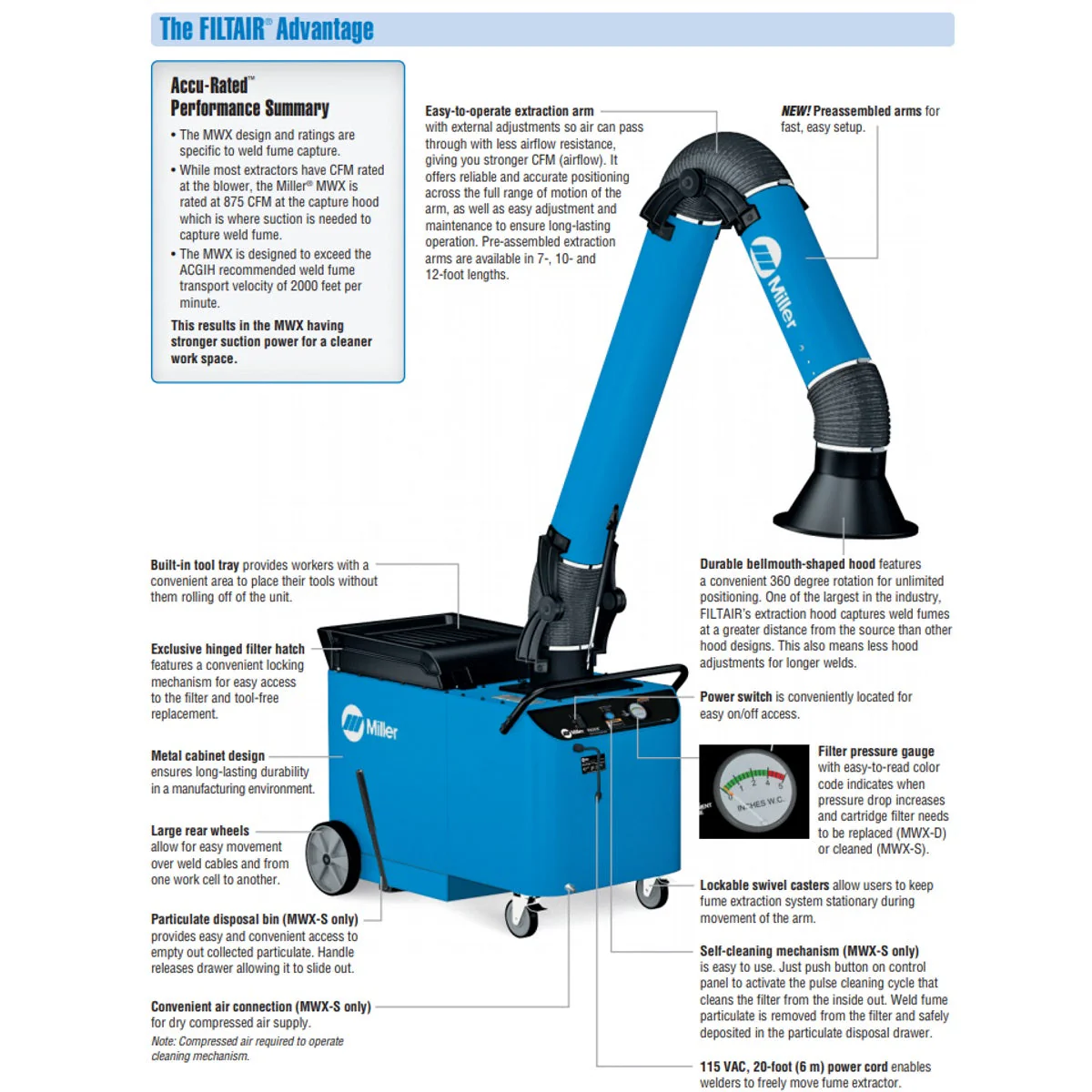 Miller Filtair MWX-S Fume Extractor w/12-ft Extraction Arm (951512) - Image 3