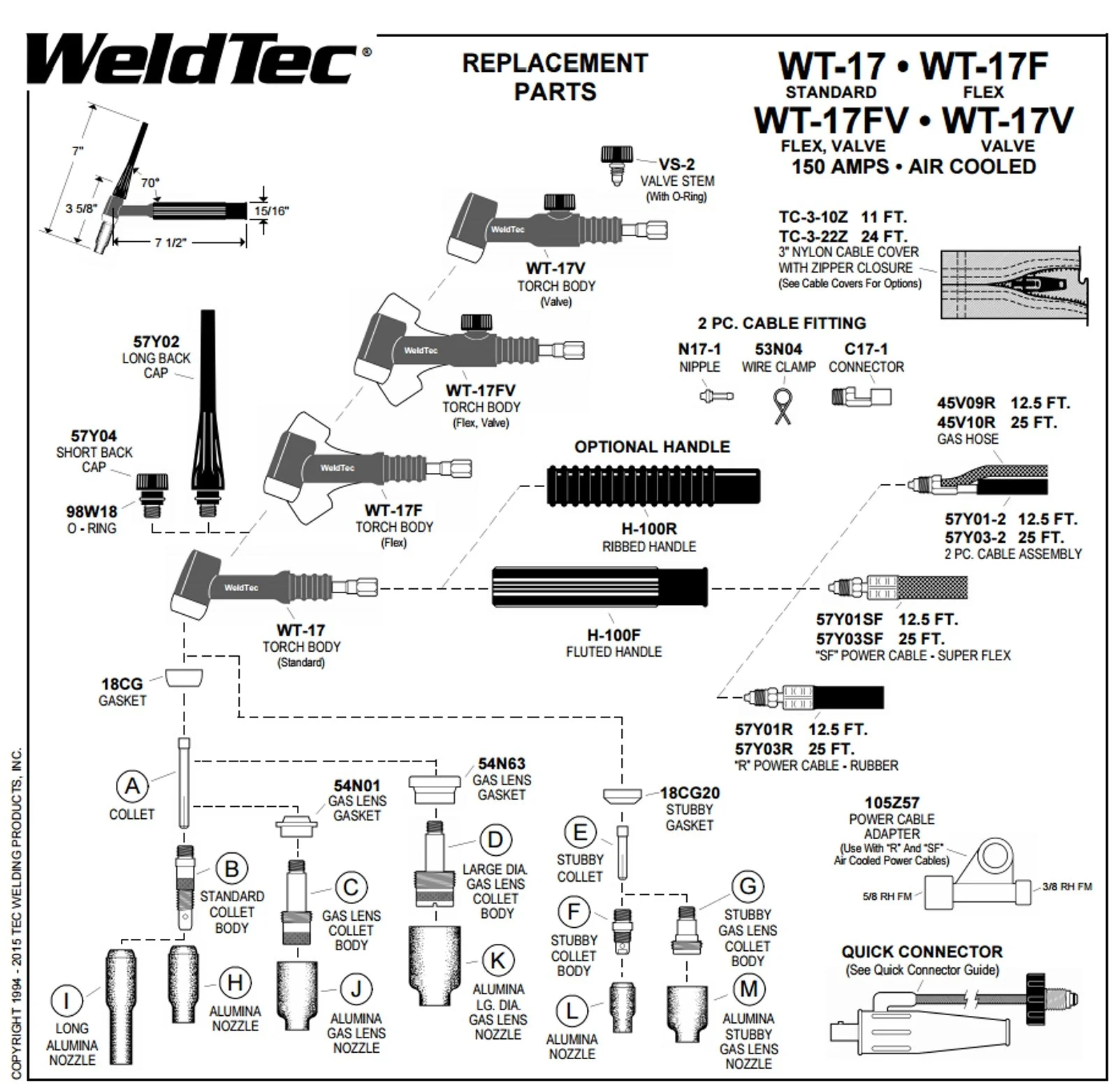 Weldtec 150 Amp Air Cooled TIG Torch - 25' (WT-17-25R) - Image 2